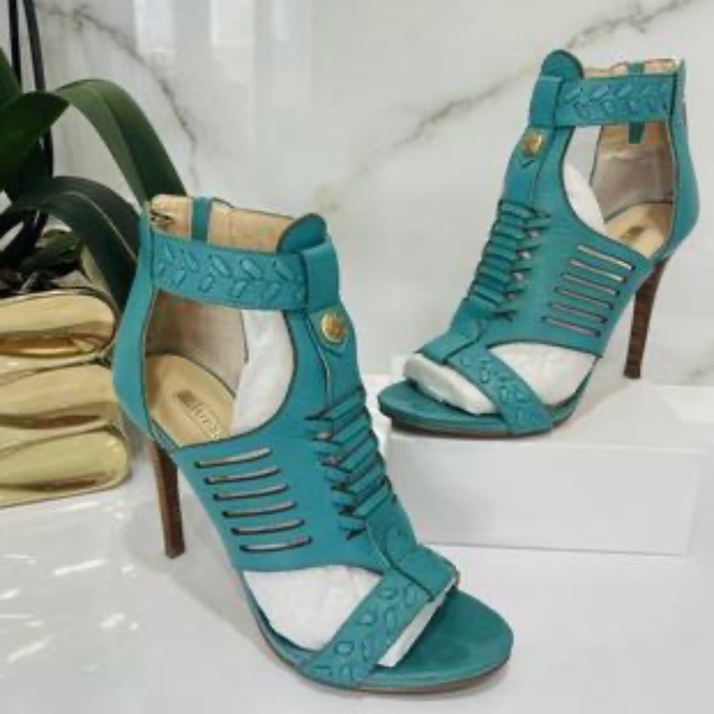 Guess Leather Teal Cutout High Heel Sandals